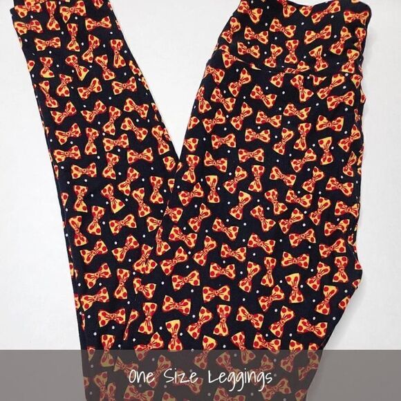 LuLaRoe OS Leggings Bow Ties Black Yellow Red Polka Dot NEW - Picture 1 of 1